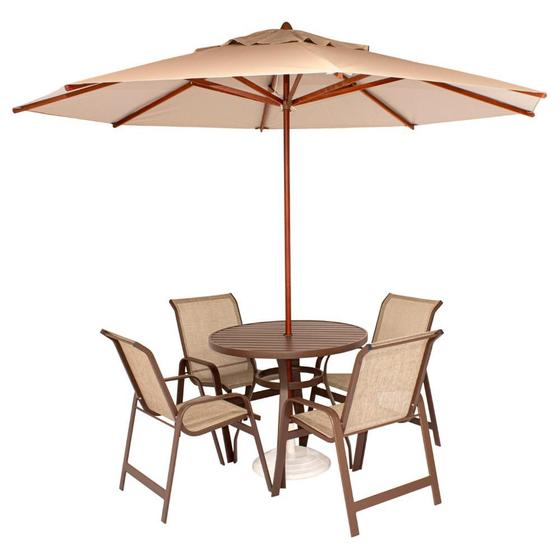 Imagem de Conjunto De Mesa Ripada Com 4 Cadeiras Aluminio + Guarda Sol