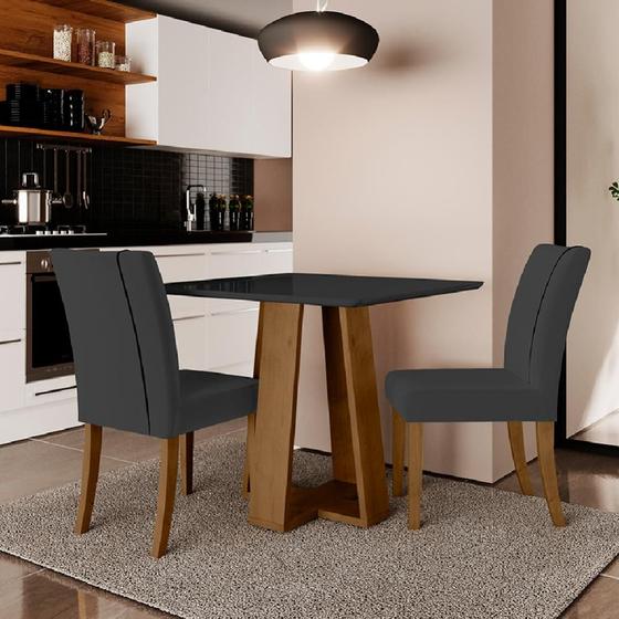 Conjunto de Mesa Sala de Jantar Atenas com 2 Cadeiras Carvalho/Preto/Cinza 0,90m Quadrada Dobuê Menor preço em Conjunto de Mesa Sala de Jantar Atenas com 2 Cadeiras Carvalho/Preto/Cinza 0,90m Quadrada Dobuê
