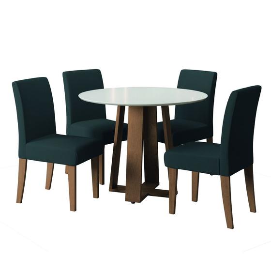 Imagem de Conjunto de Mesa Sala de Jantar Athenas Redonda 1,03m 4 Cadeiras Trieste Cedro / Off White / Chumbo