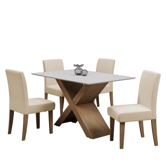 Imagem de Conjunto de Mesa Sala de Jantar Dubai 4 Cadeiras Trieste 1,36m Cedro / Off White / Areia Dobuê