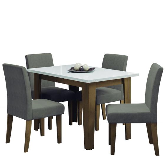 Imagem de Conjunto de Mesa Sala de Jantar Miami com 4 Cadeiras Trieste Suede 1,20m Cedro / Off White / Mascavo Dobuê