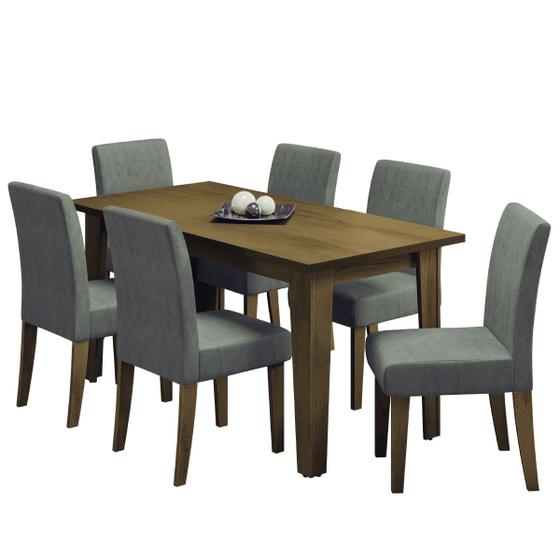 Imagem de Conjunto de Mesa Sala de Jantar Miami com 6 Cadeiras Trieste Suede 1,60m Cedro / Mascavo Dobuê