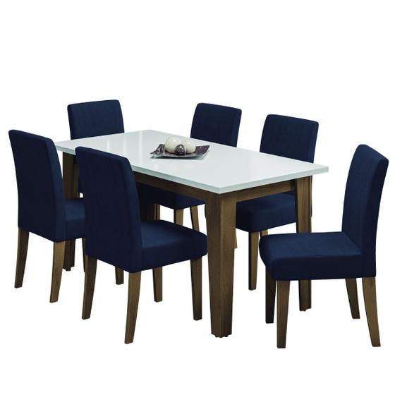 Imagem de Conjunto de Mesa Sala de Jantar Miami com 6 Cadeiras Trieste Suede 1,60m Cedro / Off White / Chumbo Dobuê