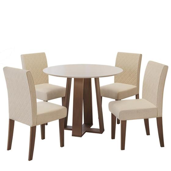 Imagem de Conjunto de Mesa Sala de Jantar Redonda Athenas 4 Cadeiras Cedro / Off White / Areia Dobuê