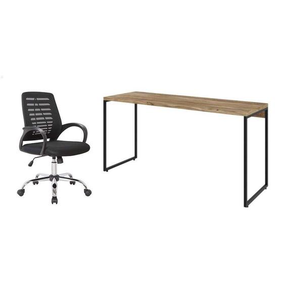 Imagem de Conjunto de Mesa Studio Carvalho 150 cm com Cadeira de Escritório Secretária Giratória Light Preta