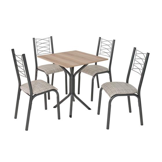 Imagem de Conjunto de mesa taliz tampo bp carvalho montreal 0,68m x 0,68m quadrado com 4 cadeiras tubo craqeuado preto - ciplafe