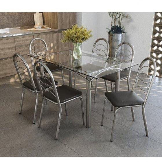 Imagem de Conjunto de Mesa Tampo Vidro Elba com 6 Cadeiras Holanda Crome