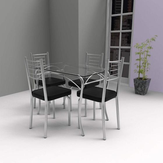 Menor preço em Conjunto de Mesa Tampo Vidro Lion com 4 Cadeiras Aço Juliana Yescasa