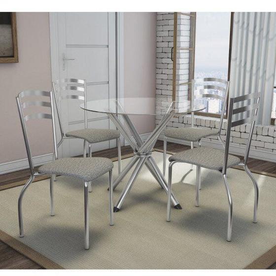 Imagem de Conjunto de Mesa Tampo Vidro Volga com 4 Cadeiras Portugal Crome Kappesberg