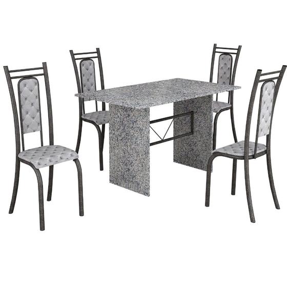 Imagem de Conjunto de Mesa Teixeira tampo e pés de granito ocre com 4 cadeiras craqueadas - Preto
