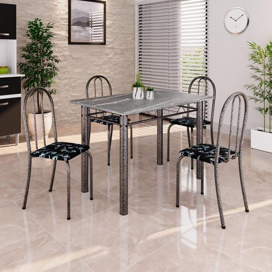 Imagem de Conjunto de Mesa Tubular 100cm X 60cm Tampo em Granito com 4 Cadeiras Preto /Prata