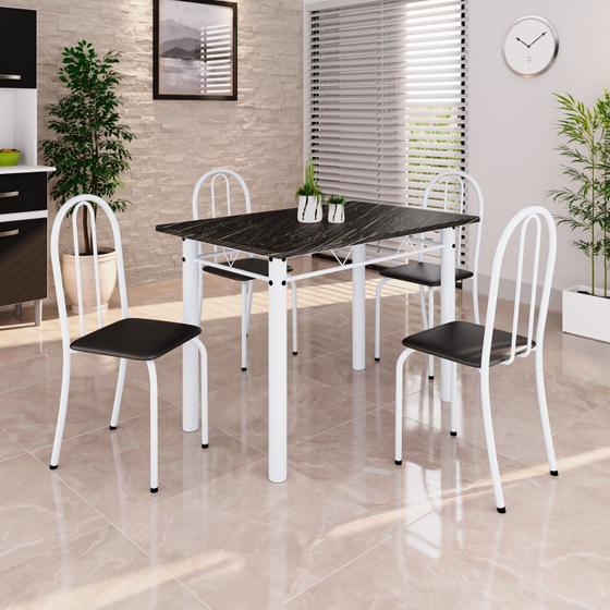 Imagem de Conjunto de Mesa Tubular 100x60cm Tampo em Ardósia Indiano com 4 Cadeiras