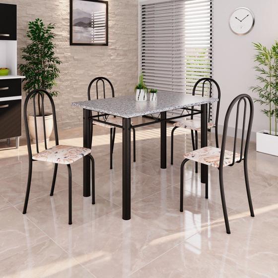 Imagem de Conjunto de Mesa Tubular 100x60cm Tampo em Granito com 4 Cadeiras