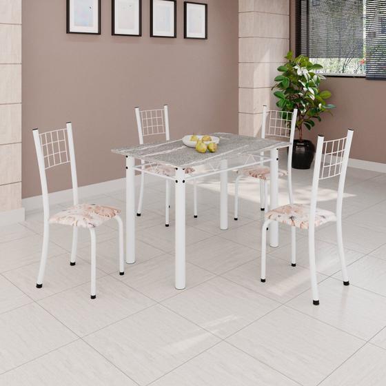 Imagem de Conjunto de Mesa Tubular 100x60cm Tampo em Topázio com 4 Cadeiras Dany Bege / Branco