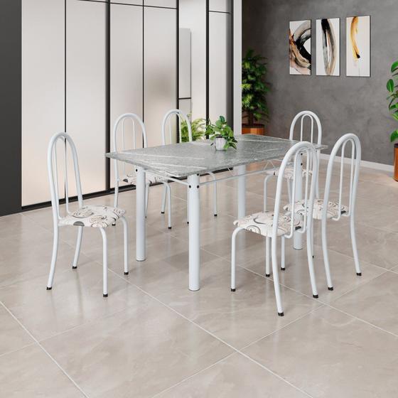 Imagem de Conjunto de Mesa Tubular 140cm X 75cm Tampo em Granito Topázio com 6 Cadeiras Iris