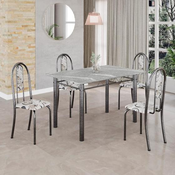 Imagem de Conjunto de Mesa Tubular 4 Cadeiras 100x60cm Mart Prata com Tampo em Granito Topázio Isabel 020 - Tudo de Móveis