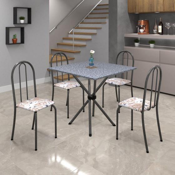 Imagem de Conjunto de Mesa Tubular 70x70cm Tampo em Granito com 4 Cadeiras Ane B Soma Móveis