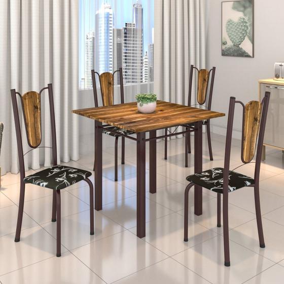 Imagem de Conjunto de Mesa Tubular 75x75cm Tampo de Madeira com 4 Cadeiras Júlia Soma Móveis