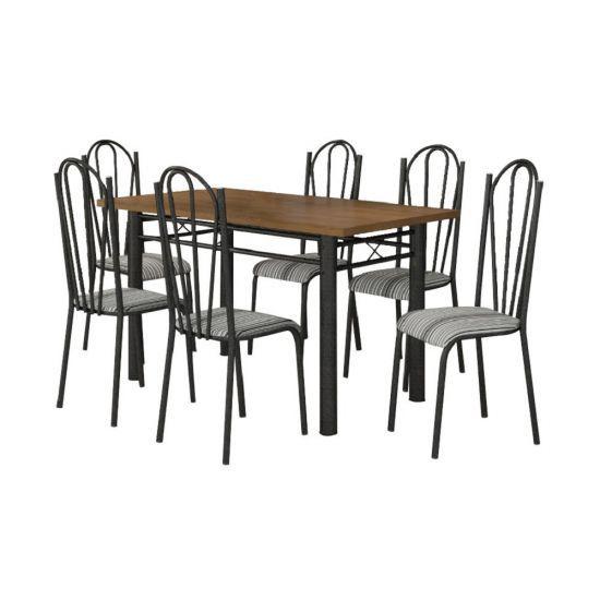 Imagem de Conjunto De Mesa Tubular Sara Tampo BP de 136cm Com 6 Cadeiras 021 Craqueada Preto Linho Artefamol