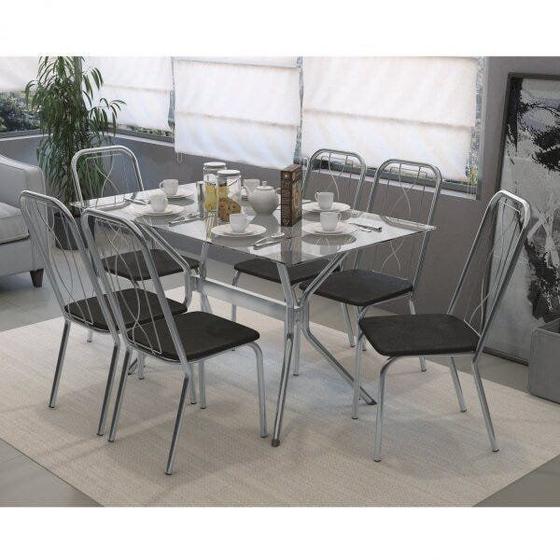 Imagem de Conjunto de Mesa Vidro Loire com 6 Cadeiras Viena Crome Kappesberg