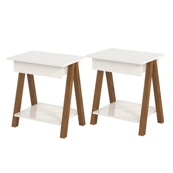 Imagem de Conjunto de Mesas de Cabeceira com Gaveta Verona Amadeirado Off White