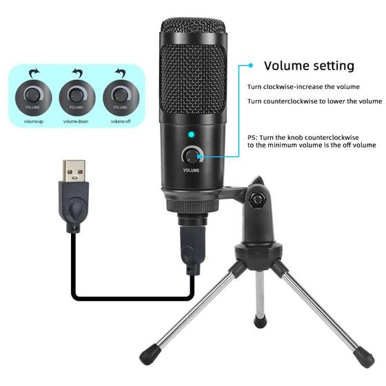 Imagem de Conjunto de microfone condensador USB com suporte para PC Computer Laptop Recording Studio Cantando Jogos streaming Mikrofon Microfones