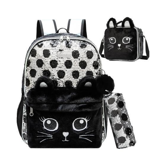 Imagem de Conjunto De Mochila De Lantejoulas Para Meninas De 16 Polegadas Com Lancheira Para Viagens Escolares