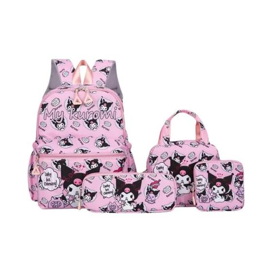 Imagem de Conjunto De Mochila Hello Kitty 4 Peças Alças Ajustáveis fechamento Com Zíper Bolsa Crossbody Com