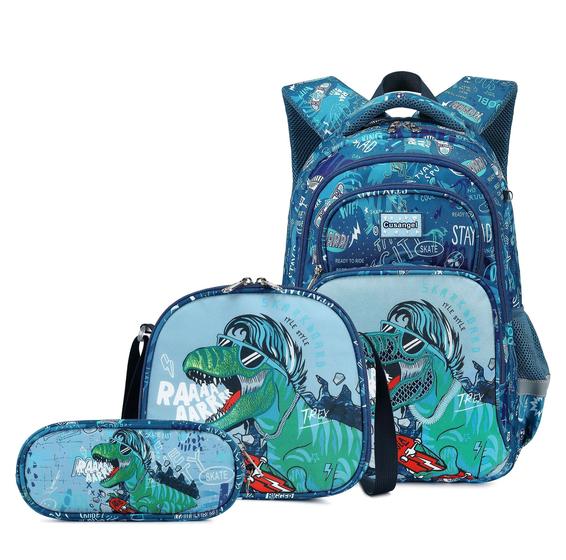 Imagem de Conjunto de Mochila Infantil Wawakube Dinossauro - com Lancheira e Estojo