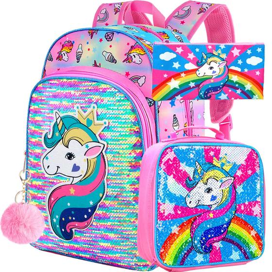 Imagem de Conjunto de mochilas gxtvo Unicorn para meninas de 16 polegadas com lancheira e lápis