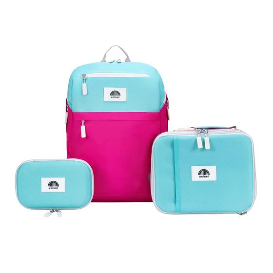 Imagem de Conjunto de Mochilas Uninni Color Block (Fúcsia/Verde) - 40cm - Para Crianças Acima de 6 Anos