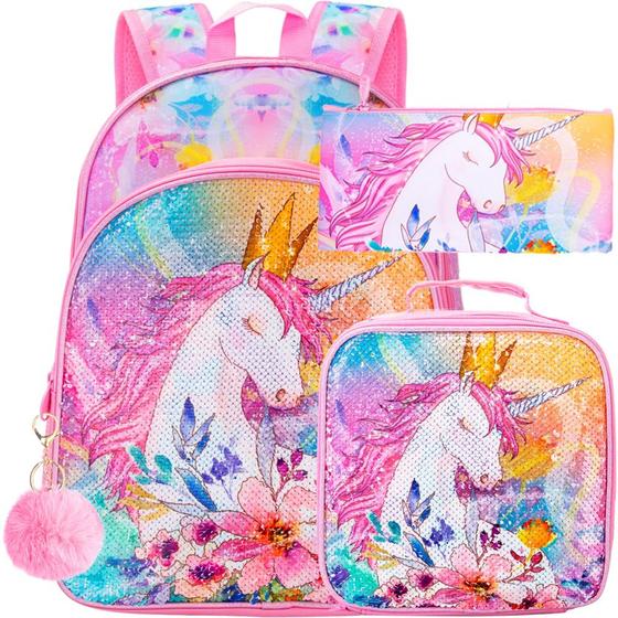 Imagem de Conjunto de mochilas WZLVO Unicorn para meninas de 16 polegadas com lancheira