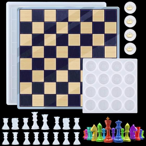 Imagem de Conjunto de Moldes de Xadrez 3D em Resina Epóxi - Inclui Tabuleiro