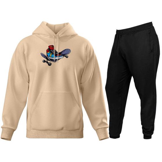 Imagem de Conjunto de Moletom Blusa de Frio Canguru Capuz Calça Jogger Relaxado