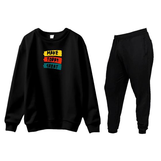 Imagem de Conjunto de Moletom Blusa Sem Capuz e Calça Jogger Estampas