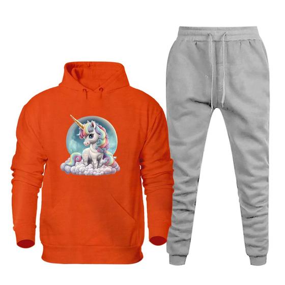Imagem de Conjunto de Moletom Canguru Plus Size Feminino Blusa Estampa Unicornio Com Calça Jogger Basica