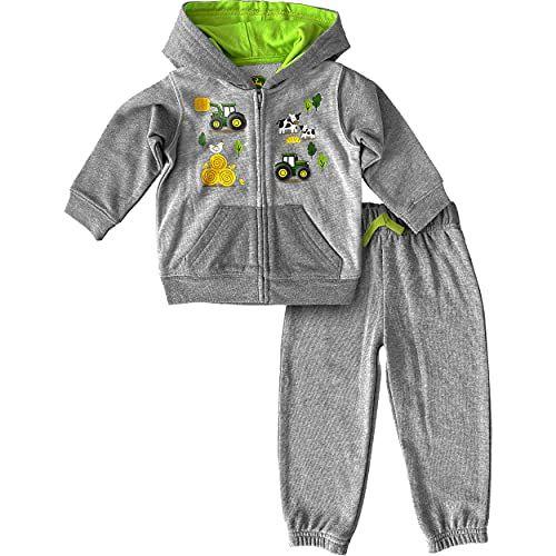 Imagem de Conjunto de moletom com capuz e calça infantil John Deere para meninos John Deere, cinza mesclado, 18 milhões EUA