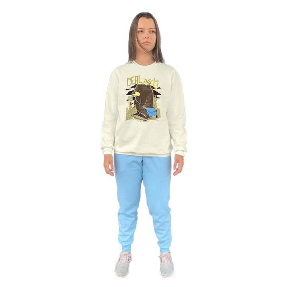 Imagem de Conjunto de Moletom Feminino Blusa Sem Capuz e Calça Jogger Estampado
