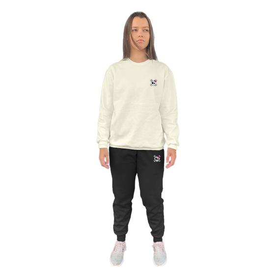 Imagem de Conjunto de Moletom Feminino Blusa Sem Capuz e Calça Jogger Estampado