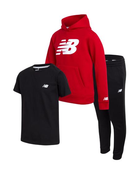 Imagem de Conjunto de moletom New Balance Boys, 3 peças, tamanho 10, vermelho e preto