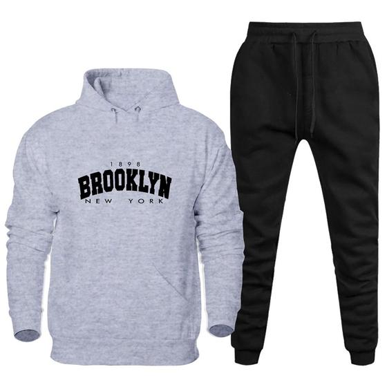 Imagem de Conjunto de Moletom Plus Size Canguru Flanelado Com Calça Confortavel Estampa Brooklyn New York