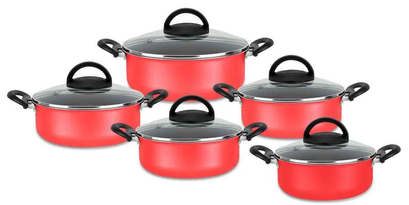 Conjunto De Panela Caçarola 5 Peças Antiaderente Teflon- Vermelho Menor preço em Conjunto De Panela Caçarola 5 Peças Antiaderente Teflon- Vermelho