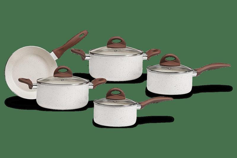 Imagem de Conjunto de Panelas 5 peças antiaderente Ceramic Life com fundo de indução Vanilla Brinox