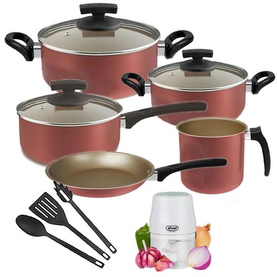 Imagem de Conjunto de Panelas 8 Pçs Alumínio Cereja + Triturador