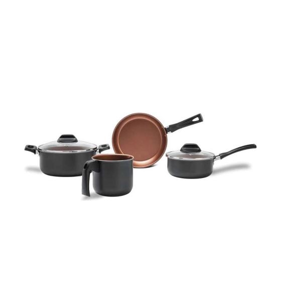 Conjunto de Panelas Antiaderente Brinox Topázio com Tampa de Vidro Preta 4 Peças Menor preço em Conjunto de Panelas Antiaderente Brinox Topázio com Tampa de Vidro Preta 4 Peças