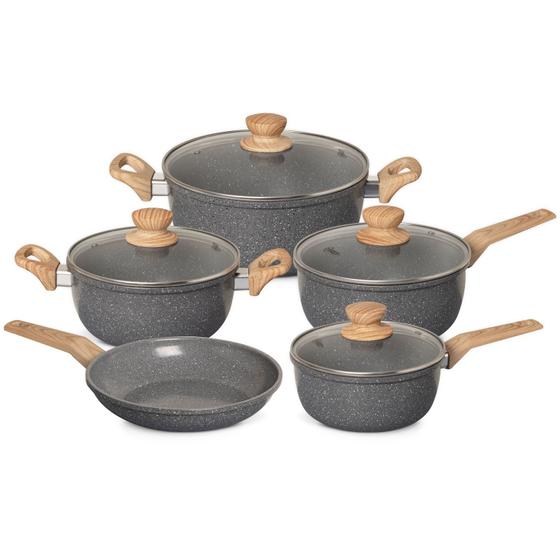 Conjunto de Panelas Antiaderentes Oster 5 peças Marble Eddition - Dark grey Menor preço em Conjunto de Panelas Antiaderentes Oster 5 peças Marble Eddition - Dark grey