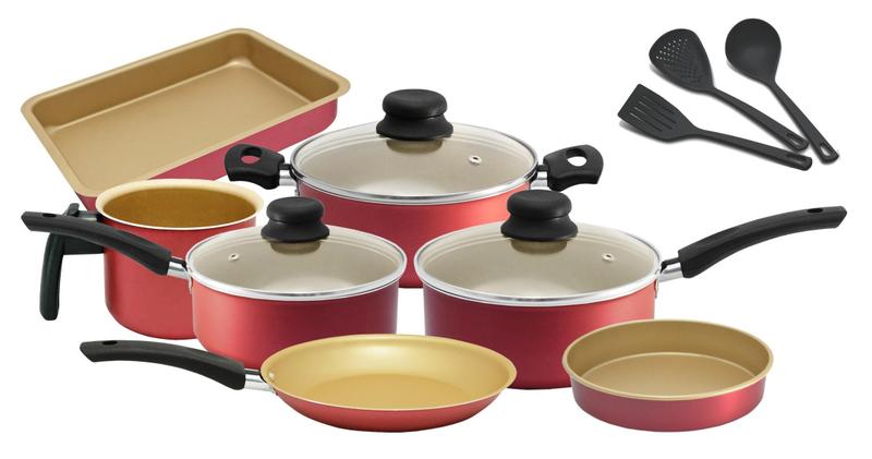Imagem de Conjunto De Panelas Cereja e Creme Teflon Antiaderente 10 Peças