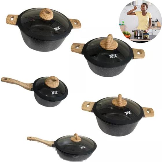 Imagem de Conjunto De Panelas De Cerâmica Elegante Cor Preta Presente De Natal Perfeito Pronta Entrega