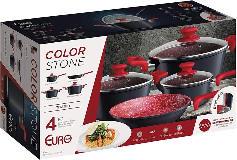 Conjunto de panelas eletroindução color stone 4 peças Menor preço em Conjunto de panelas eletroindução color stone 4 peças