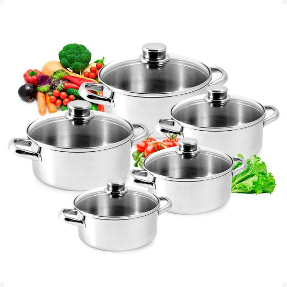Conjunto De Panelas Inox 5 Pçs Fogão Gás Indução Tampa Vidro - Tex Web ...